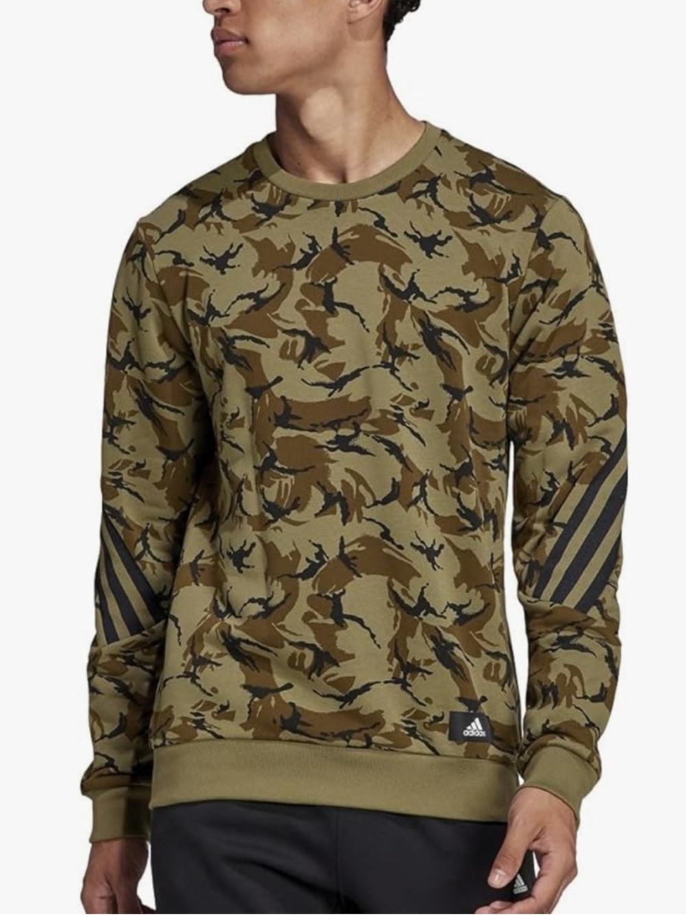 adidas Men’s Future Icon Sweatshirt in Olive & Brown Camo - Small